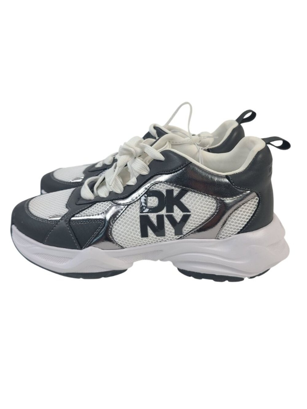 NEW DKNY DeYoung Chunky Silver & White Mesh Sneakers US 10M Athletic Shoes - Picture 4 of 7